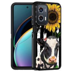 Imagem de FQTBCEARI Capa projetada para Moto G Stylus 5G 2024, capa protetora de corpo inteiro à prova de choque de grau militar para Motorola Moto G Stylus 5G 2024, bandeira americana girassol e vaca