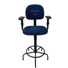 Imagem de Cadeira secretaria  caixa alta com braço de regulagem de altura  - a gás - base de ferro fixa recpçao-tecido azul