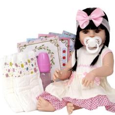 Imagem de 100% Silicone Boneca Reborn Morena Bebê Com Chupeta 13 Itens - Cegonha