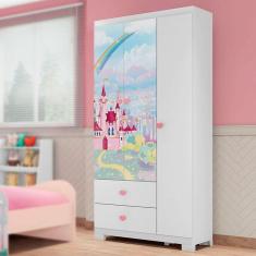Imagem de Guarda Roupa Infantil 3 Portas 2 Gavetas Floresta Encantada Branco - Móveis Estrela Baby
