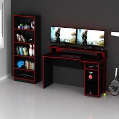 Imagem de Mesa Gamer Para 2 Monitores + Estante Para Livros E Jogos - Tecno Mobi