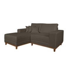 Imagem de Sofá 3 Lugares Mônaco com Chaise Esquerdo Linho Marrom Escuro