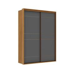 Imagem de Guarda-Roupa Solteiro Qualitá 100% MDF 2 PT 3 GV Freijó e Titânio
