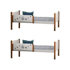 Imagem de Kit 2 Camas Infantil Solteiro Star - Branco/Castanho Claro - Divaloto Móveis