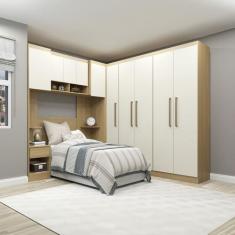 Imagem de Guarda Roupa De Solteiro Modulado Com Painel Cabeceira Selene 7 Peças