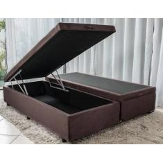 Imagem de Cama Box Baú Queen Size Bipartido Suede marrom  - Real Comfort estofad