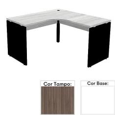 Imagem de Mesa de Escritório em L Pé Painel Pe25 em Mdp 155 x 155 x 60 cm Cor Walnut e Base Branca