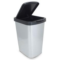 Imagem de Lixeira De Plástico 9l C/ Click Label Prata Metalizado