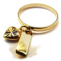 Imagem de Anel de ouro 18K coração e plaquinha - Elegancy Joias