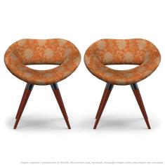 Imagem de Kit 2 Cadeiras Beijo Floral Laranja E Marrom Poltrona Decorativa Com Base Fixa