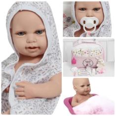 Imagem de Boneca Reborn Bebê 100% Vinil Pode Dar Banho Kit 20 Itens - Cegonha Re