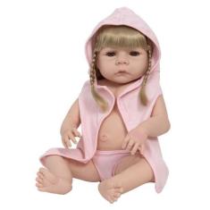Imagem de Bebê Boneca Reborn Realista Barata Loira Linda Roupão Itens - Cegonha