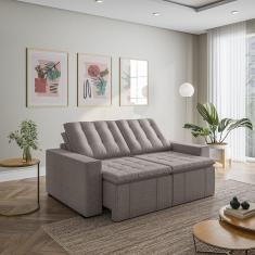 Imagem de Sofá Cama Retrátil e Reclinável 3 Lugares 200cm em Veludo com Molas e Braço Reto Palmeira Cabecasa M Marrom