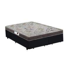 Imagem de Cama Box Casal Colchão Espuma D33 Bordado + Box Bipartido Suede Preto Serra Negra 58x138x188