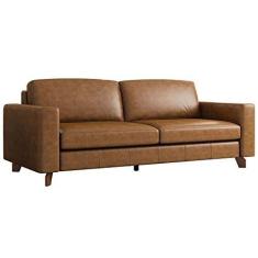 Imagem de Sofá 3 Lugares Sala de Estar Recepção 260cm Presley Couro Caramelo - Gran Belo