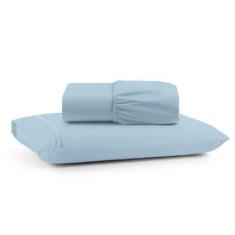 Imagem de Jogo De Lençol Ponto Palito Solteiro 180 Fios 2 Pç - Azul - Santos E L