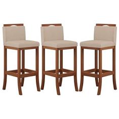 Imagem de Conjunto 3 Banquetas Altas em Madeira Maciça Londres Ccs Interiores