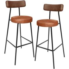 Imagem de Kit 02 Banquetas Alta Bar Cozinha Sala De Jantar Milão L02 Couríssimo Marrom Camel - Lyam Decor