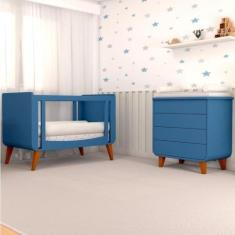 Imagem de Quarto de Bebê Completo Berço 2 em 1 com Cômoda 4 Gavetas e-Galaxy Tim