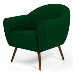 Imagem de Poltrona Decorativa com Pés Palito Nina D02 Veludo Verde Liso B-303 - Lyam Decor