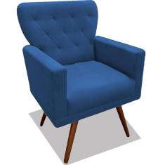 Imagem de Poltrona Decorativa Julieta Pés Madeira Suede  Marinho