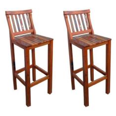 Imagem de Kit 2 Banquetas Alta com Encosto Conforto Madeira Maciça de Demolição 