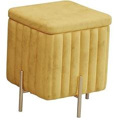 Imagem de Banqueta de armazenamento embelezar repousa-pés de veludo verde Pufe Banqueta de armazenamento Cubo otomano Apoio para os pés Baú quadrado com pernas douradas para quarto, penteadeira, amare