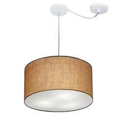 Imagem de Lustre Pendente Cilíndrico Com Desvio de Centro Vivare Md-4163 Cúpula em Tecido 40x25cm - Bivolt