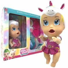 Imagem de Boneca Little Dolls Bichinhos Brinquedo Bebê Come Papinha Faz Caquinha Unicórinio