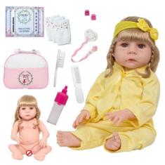 Imagem de Boneca Tipo Reborn Recém Nascida 46cm Loira Fofinha Completa - Cegonha
