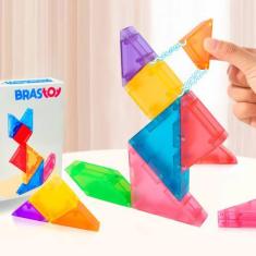 Imagem de Blocos De Montar Magnético Tangram Brastoy Brinquedo Educativo Infanti
