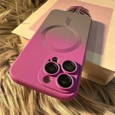 Imagem de Luxo sem fio carga gradiente padrão caso de telefone para iphone 11 12 13 14 pro max plus capa de silicone magnético macio, roxo, para iphone 13pro