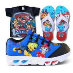 Imagem de Tênis de Led Infantil Masculino Patrulha Canina + Chinelo + Camisa - K