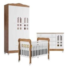 Imagem de Quarto De Bebê New Selena 3 Portas Com Berço E Cômoda Gran Selena Branco Acetinado Amadeirado