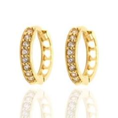 Imagem de Brinco De Argola Click Com Zircônias Ouro 18k Segundo Furo