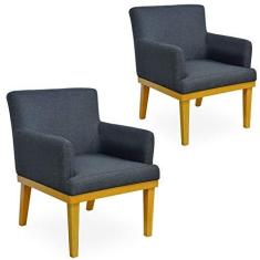 Imagem de Kit 02 Poltronas Decorativas Para Sala de Estar Beatriz W01 Linho Chumbo - Lyam Decor