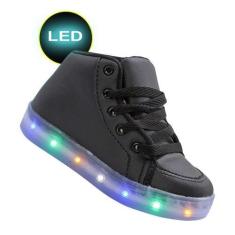 Imagem de Tenis Botinha Preta Com Luzes De Led Infantil Cano Medio Meninas Menin