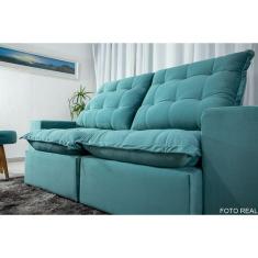 Imagem de Sofá Retrátil e Reclinável 4 Lugares Kaua com Molas 2,50cm Imperio Verde Agua