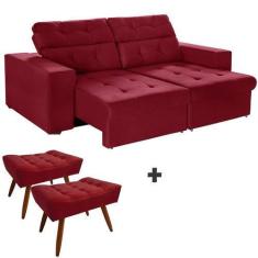 Imagem de Kit Sofá 4 Lugares New Itália 270cm Vermelho  Retrátil Reclinável, Com