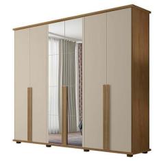Imagem de Guarda Roupa 6 Portas com Espelho 271cm Estrela RV Móveis Cinamomo/Off