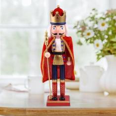 Imagem de Enfeites de quebra-nozes de Natal, figuras de quebra-nozes de madeira de 15 polegadas, decoração tradicional de estátua de quebra-nozes, decorações clássicas de coleção de Natal para mesa de prateleir