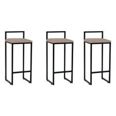 Imagem de Kit 3 Banquetas Bar Cozinha Bistrô Altas em Aço Industrial Dori Preta 