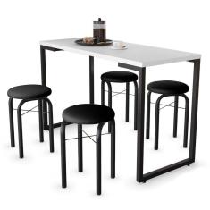 Imagem de Conjunto Mesa de Cozinha Prattica Industrial 120cm com 4 Banquetas F02 Branco/Preto - Mpozenato