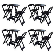 Imagem de Kit 4 Conjuntos De Mesa Bistrô Dobraveis Em Madeira Padrão Com 2 Banquetas Altas - Tabaco - Marrom