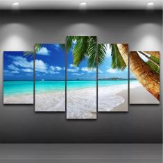 Imagem de Quadro Mosaico Paisagem Praia 5 Peças 1,20x0,70cm  Ref 06