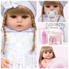 Imagem de Boneca Reborn Loira De Silicone Bolsa Acessórios Enxoval - Cegonha Reb