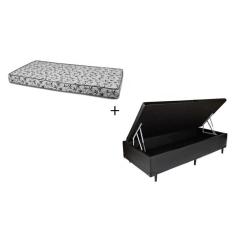 Imagem de Cama Box Baú Solteiro 88 - Tecido Sintético Preto Com Colchão Nápoles Bello Box - 100% Espuma - D33 Branco 55x88x188