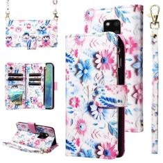 Imagem de Furill Capa carteira para Huawei Mate 20 Pro com alça de pulso alça de ombro transversal flor couro 6+ compartimentos para cartões bolsa com zíper suporte para cartão capa de telefone Havaí Mate20Pro