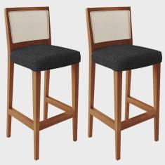 Imagem de Kit 02 Banquetas Alta Para Cozinha Encosto em Tela Branco Zion L02 Linho Chumbo - Lyam Decor