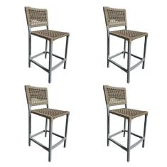 Imagem de Kit 4 Banquetas França Em Corda Náutica E Base Em Alumínio Cinza Para área Gourmet Rami - Cor: Bege